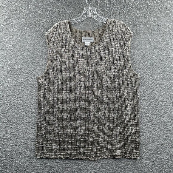 August Max Womens Top 2X Gold Black‎ 100% Polyester Sleeveless Shirt Smocked - Picture 1 of 8